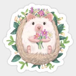 Flower Crown Hedgehog with Bouquet Sticker